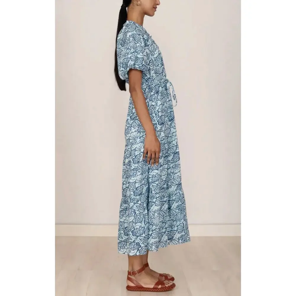 Banjanan Poppy Midi Dress Shell Aqua Puff Sleeve Cotton Button Tuckernuck - Picture 6 of 13